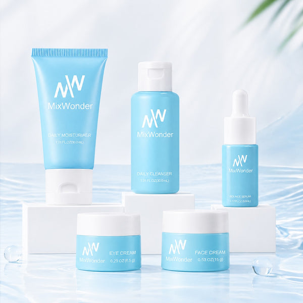 Mixwonder 5-In-1 Mini Skincare Essentials Set, Travel Size Cleanser, Moisturizer, Serum, Suitable for All Skin Types, Compact & Convenient